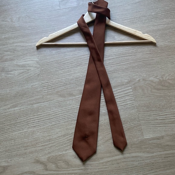 Vintage Dior Logo Bullocks Cognac Terracotta Rustic Woven Poly Silk Twill Tie - Picture 3 of 13
